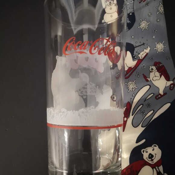 Vintage Collector Coca-Cola Glass & Tie Set w/ Always Cool Polar Bear Theme - Picture 3 of 7